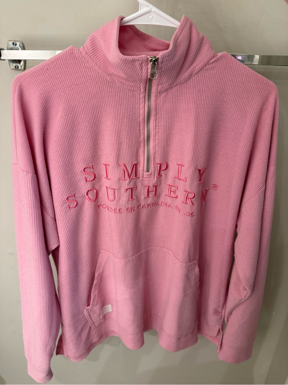 Simply Southern Pink Ribbed Half-Zip Turtleneck Pullover